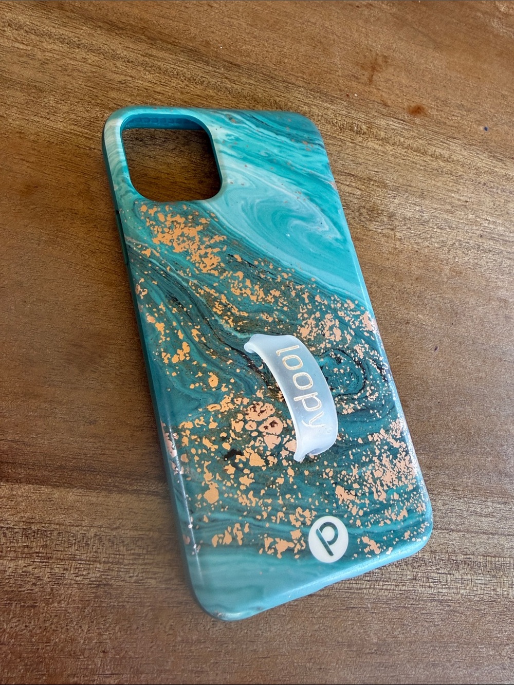 Loopy Case Teal Marble Phone Case with Gold Fleck Grip